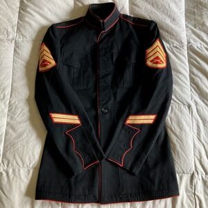 Vtg USMC Dress Blue Coat Mens 38 Wool Gabardine Military Jacket *No Gold Buttons